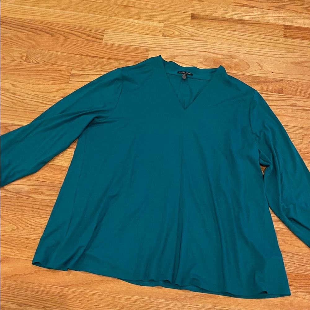 Eileen Fisher Teal Long Sleeve V-Neck Top